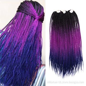 Wholesale Ombre Purple Blue 24 inch 24 Roots/pack Heat Resistant Fiber Bulk Box Braid Crochet Synthetic Braiding Hair Extensions